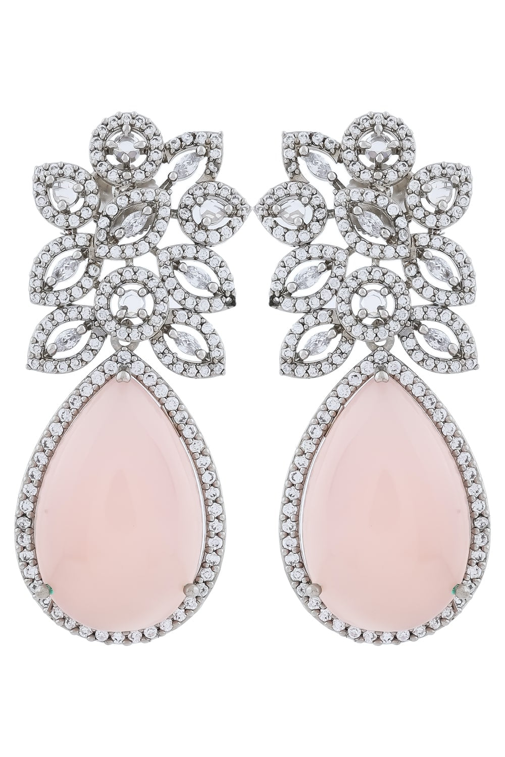 peach cz stone silver earrings