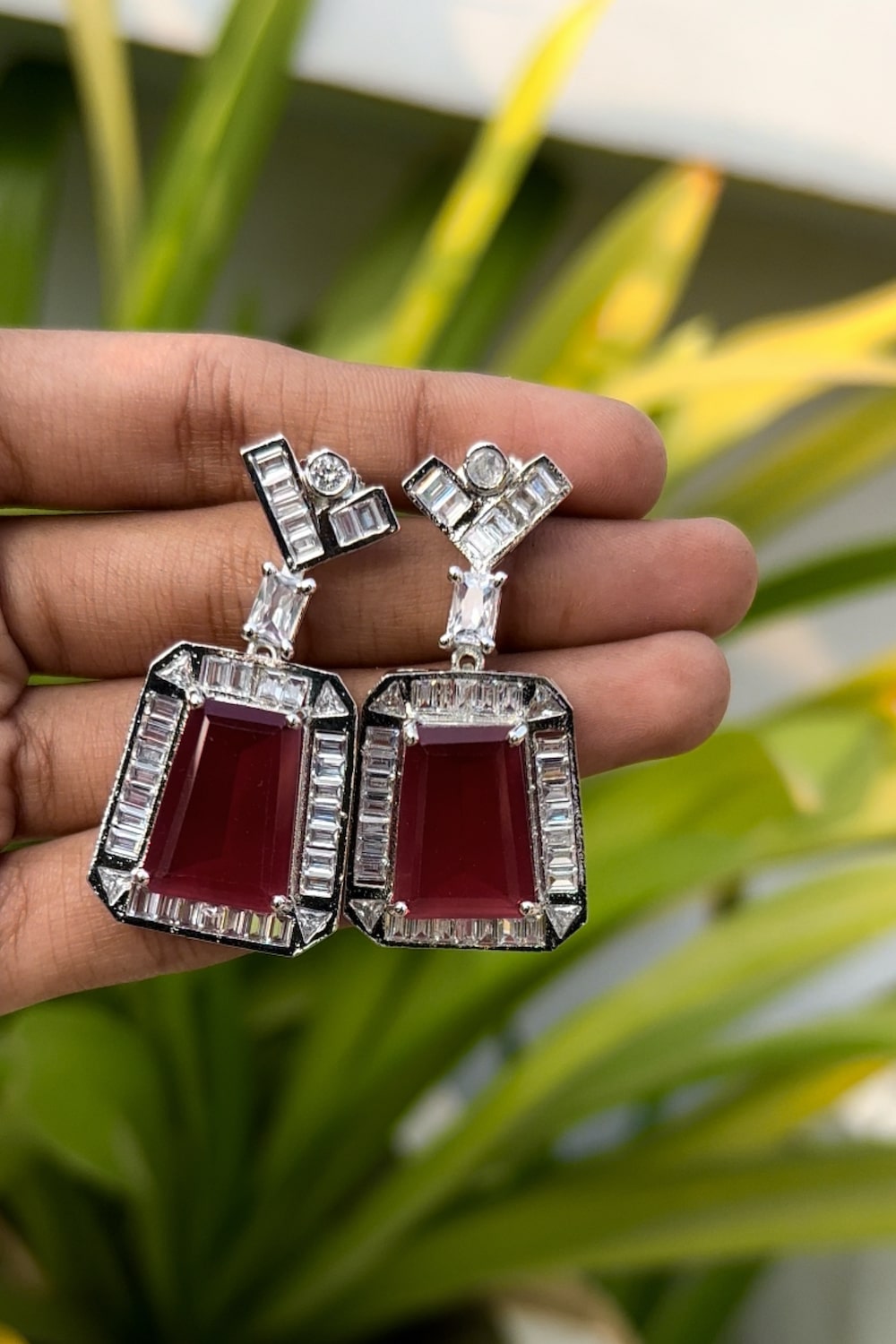 medium size red silver cz drops