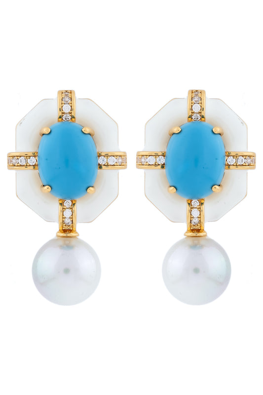 white enamel turquoise stone studs