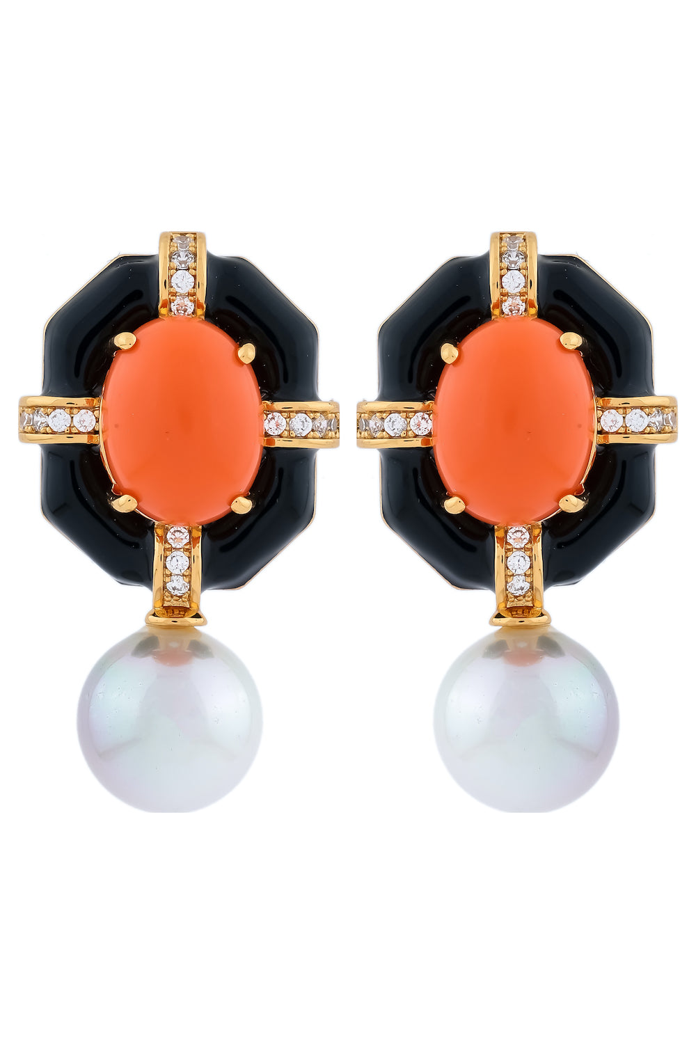 black enamel coral studs