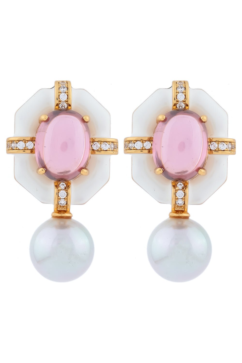white enamel pink stone stud