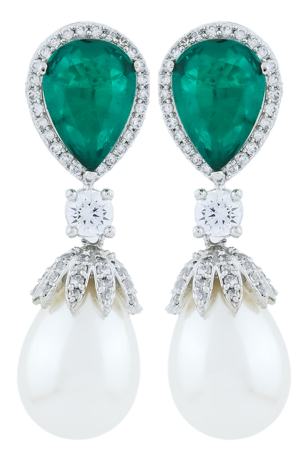 emerald cz pearl earring