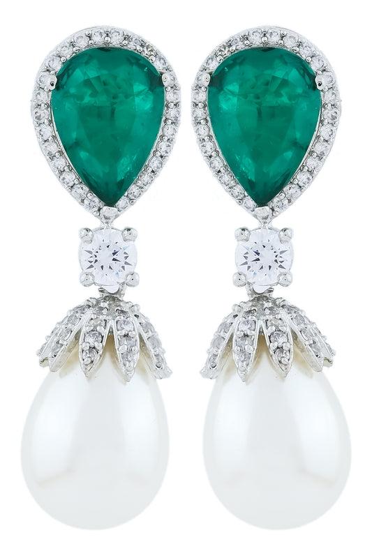 emerald cz pearl earring