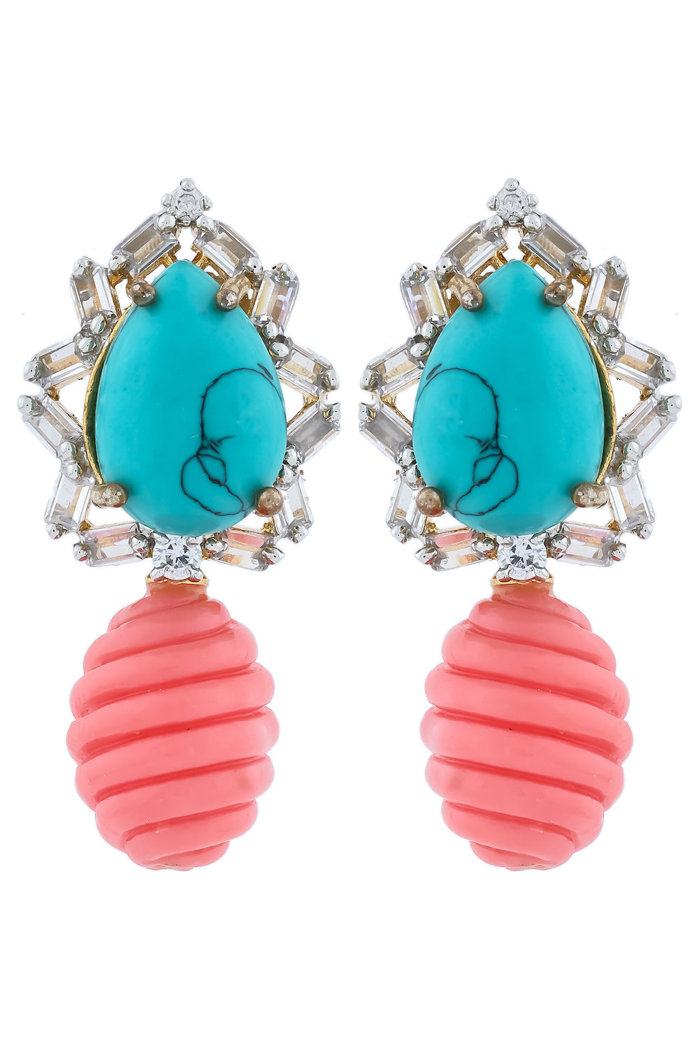 turquoise coral cz earrings