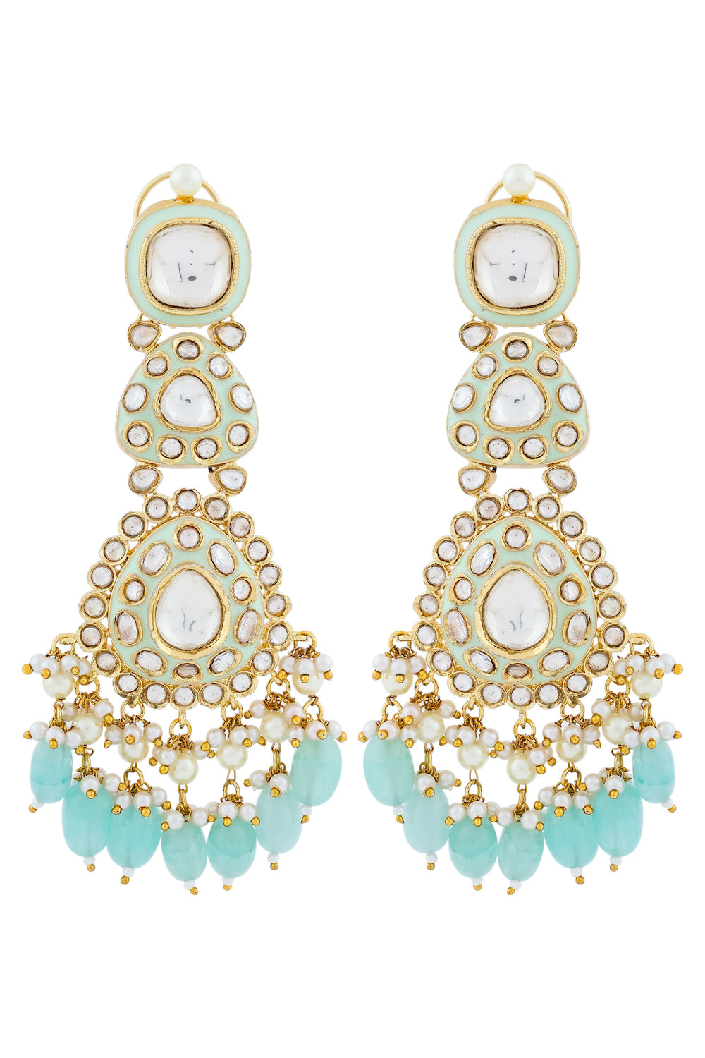 pastel green polki earrings