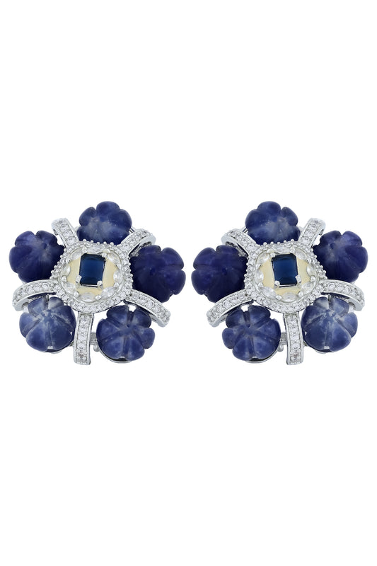 blue kharbuza stones with cz settings earrings