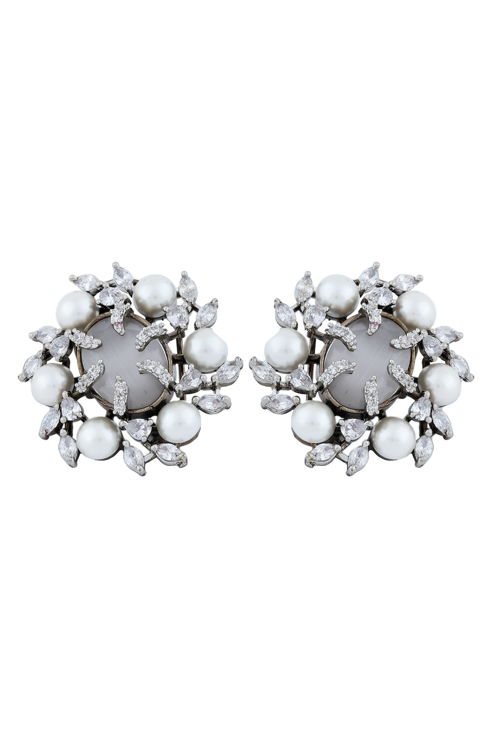 Grey cz pearl silver studs