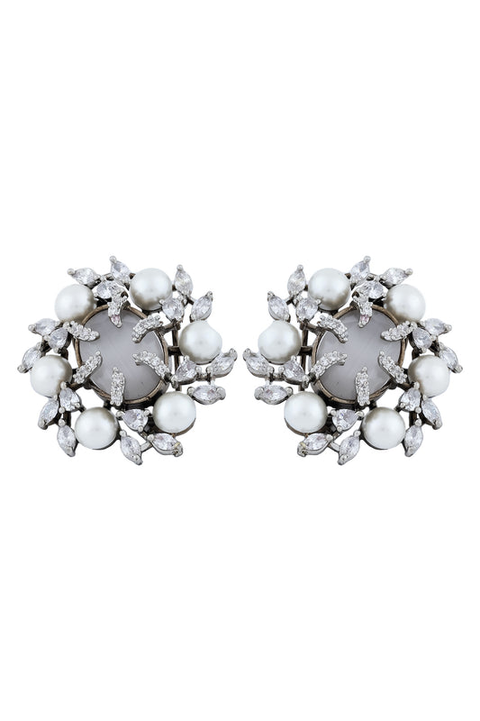 Grey cz pearl silver studs