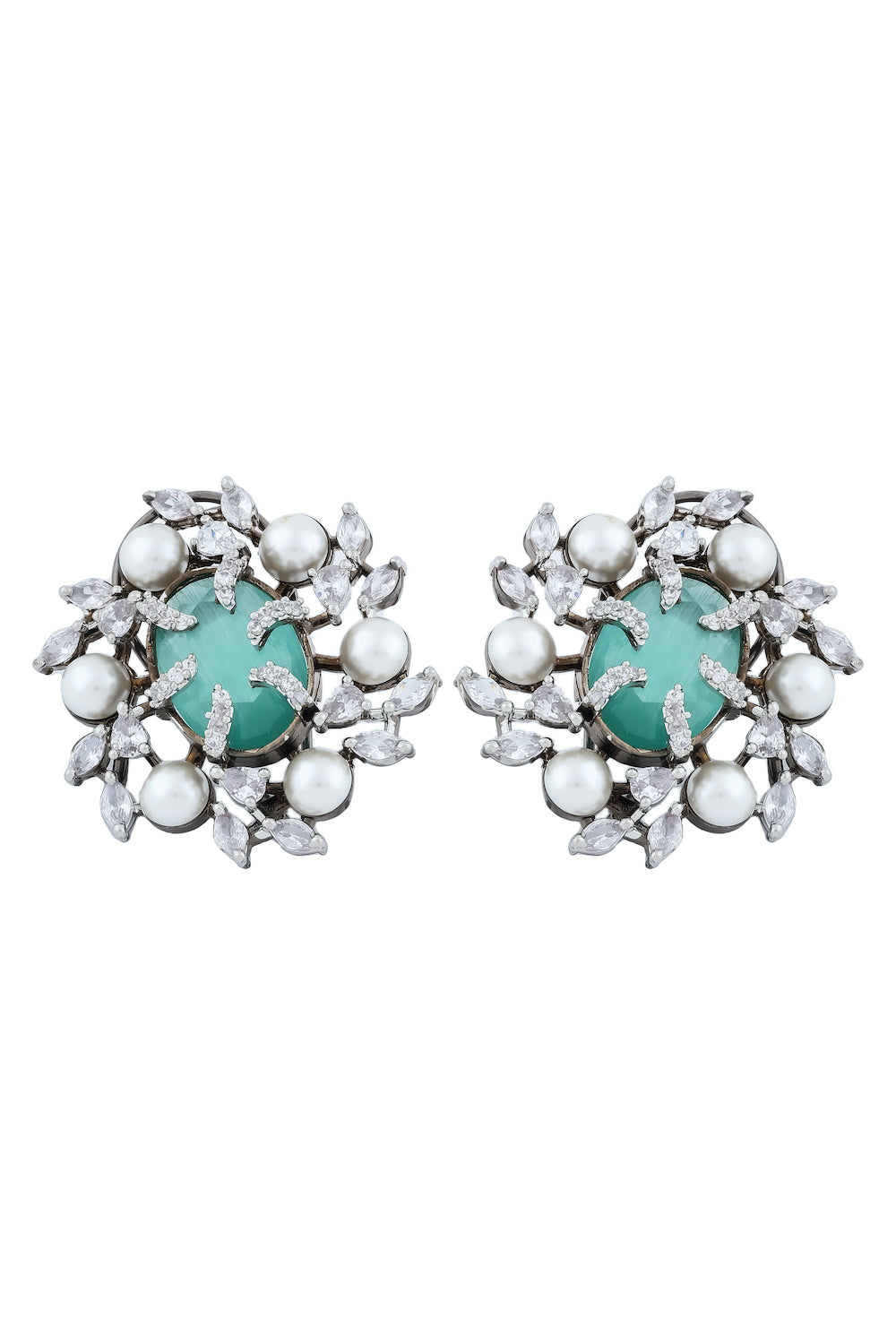 mint cz pearl silver earrings