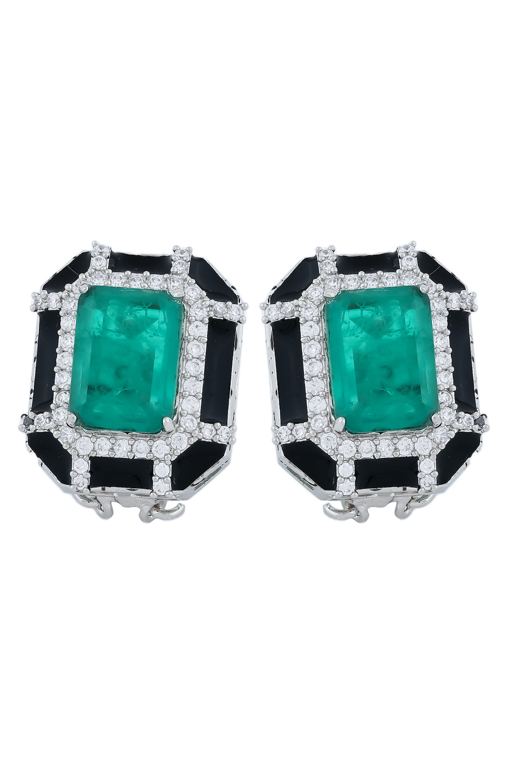 emerald green doublet stone black enamel casted earrings