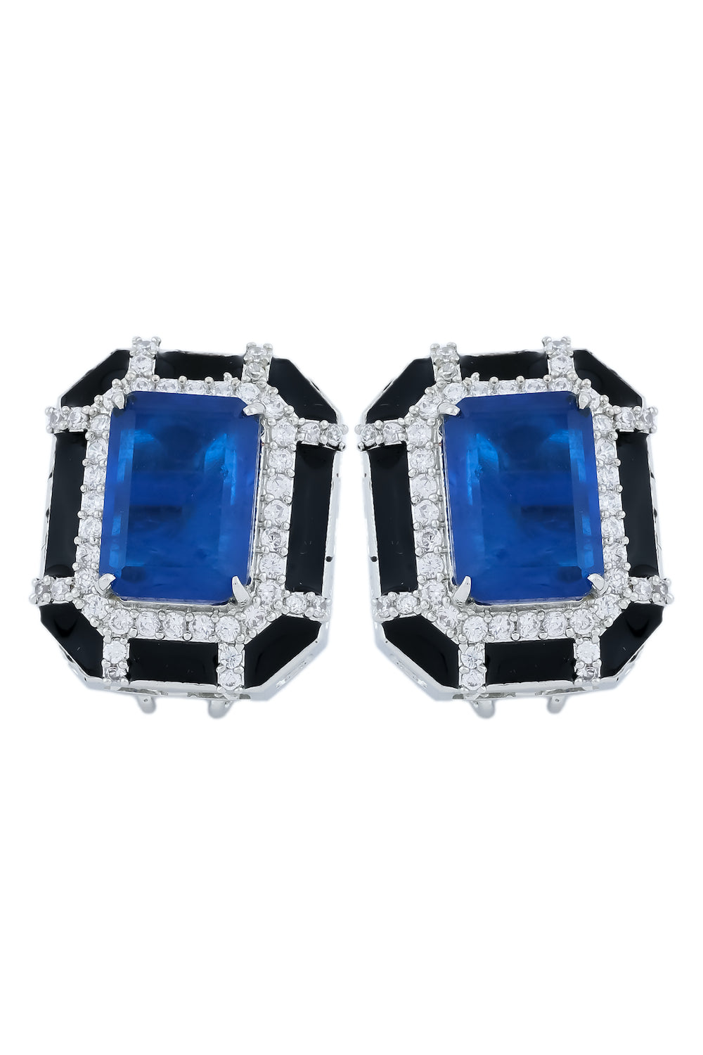 blue black cz doublet enamel stud earrings