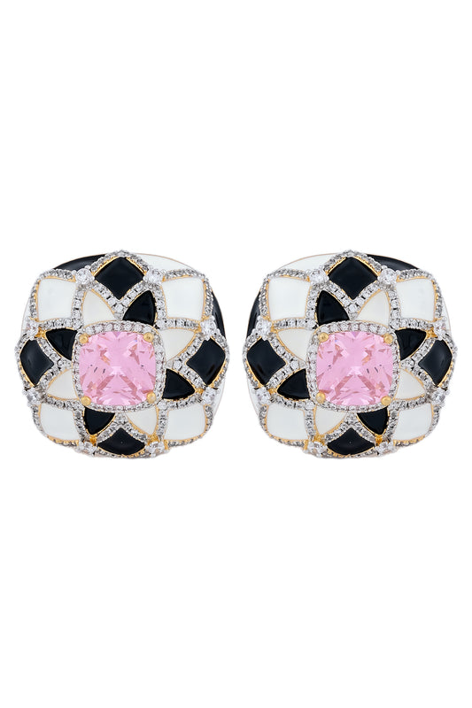 pink stone enamel ad earrings