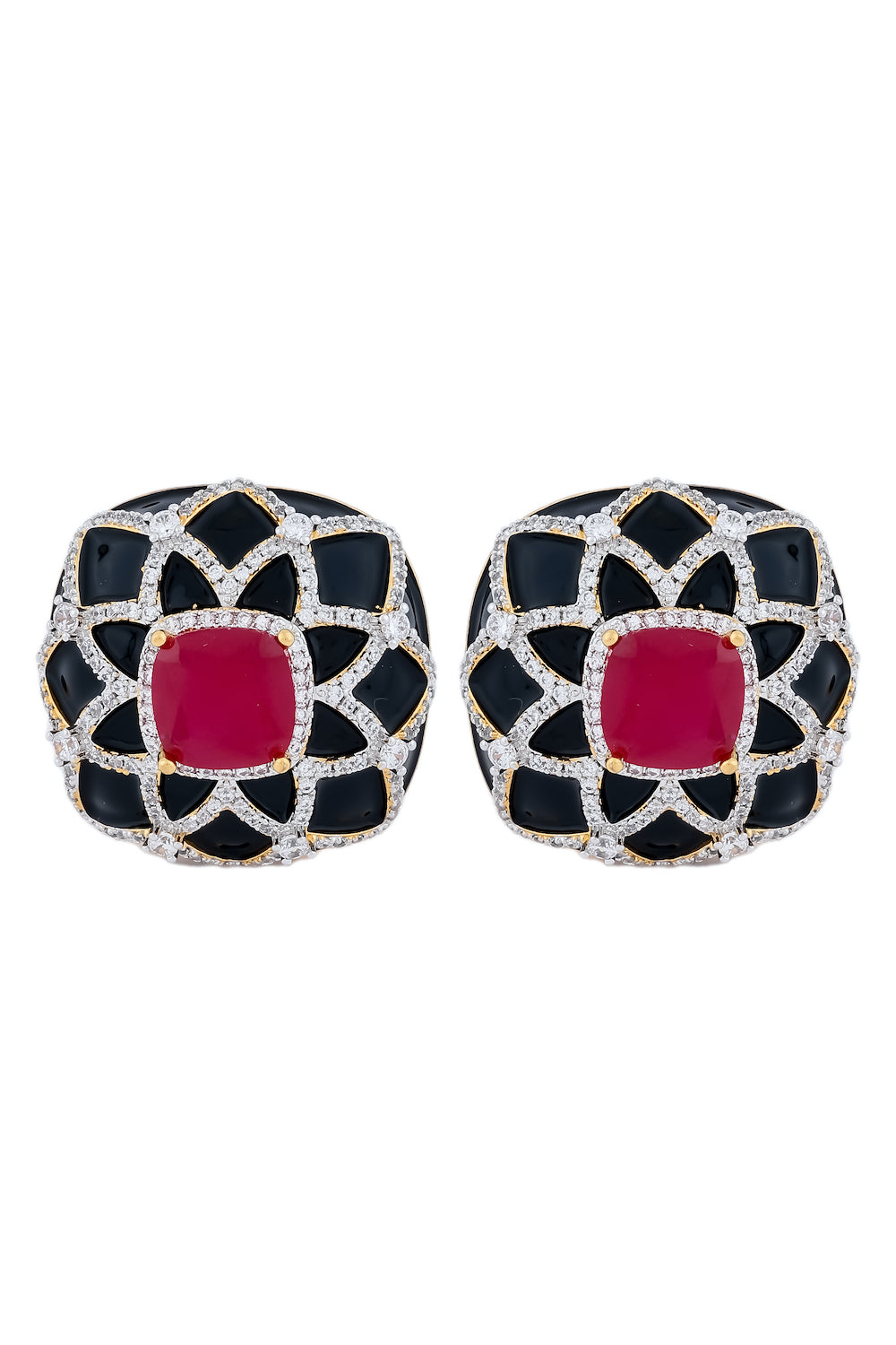 black enamel stud earrings
