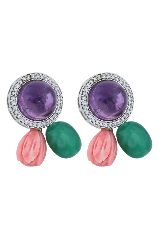 Amethyst coral green cz studs