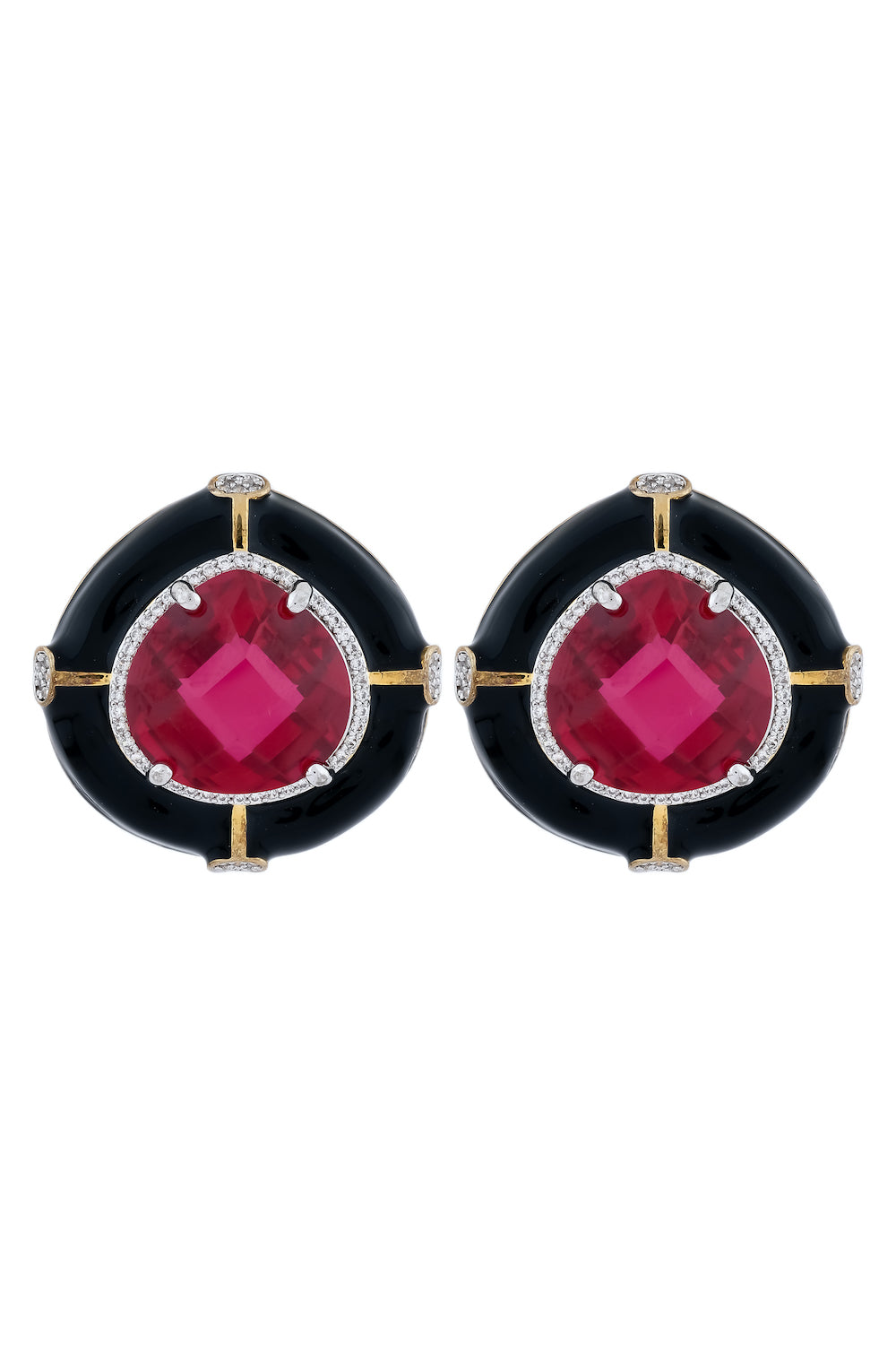 Ruby black enamel cz stud earrings