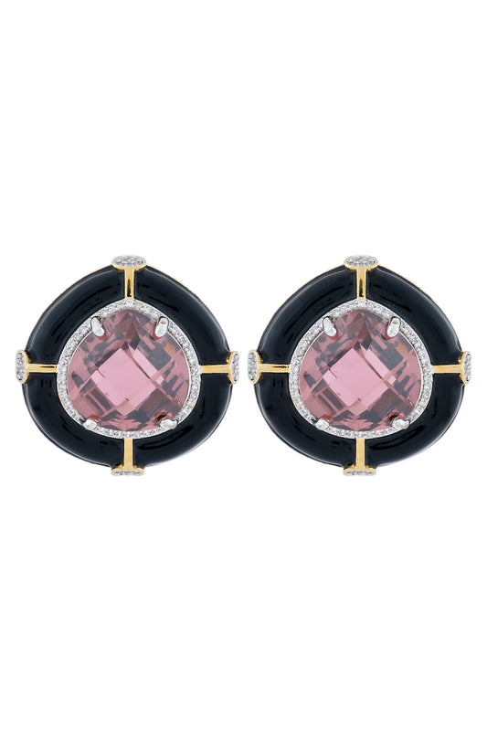 wine black enamel stone cz stud earrings