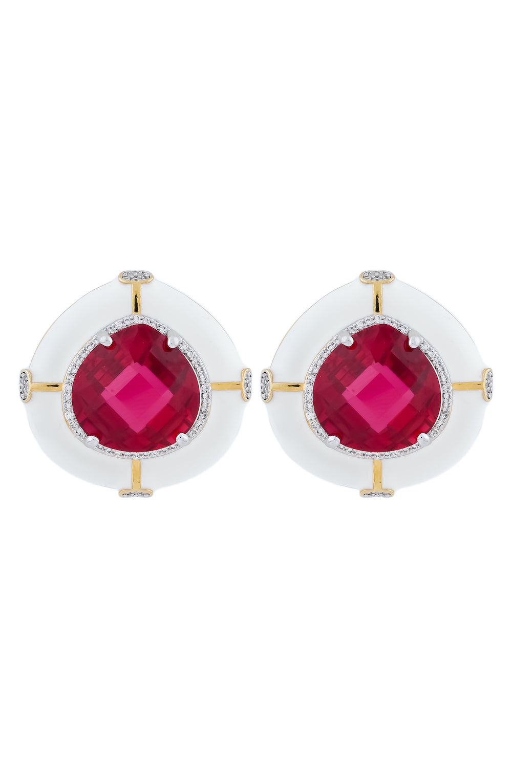 white enamel earrings with red stone