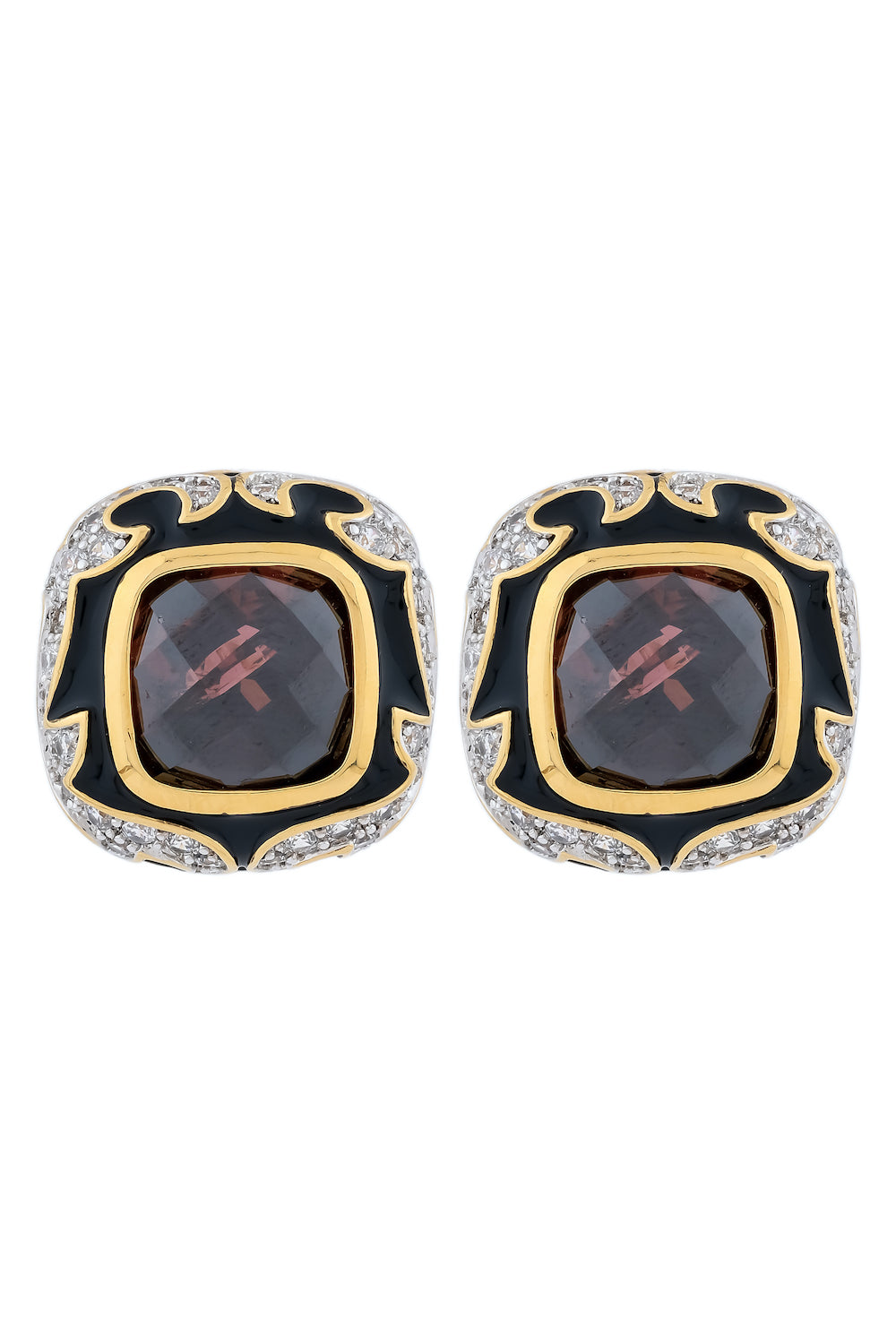 black enamel stud earrings wine stone