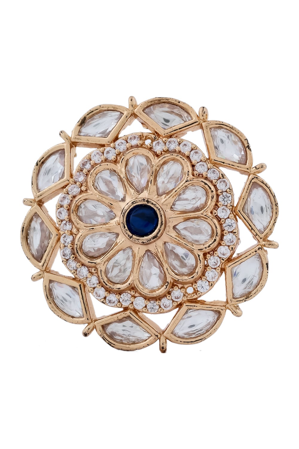 cz kundan blue finger ring