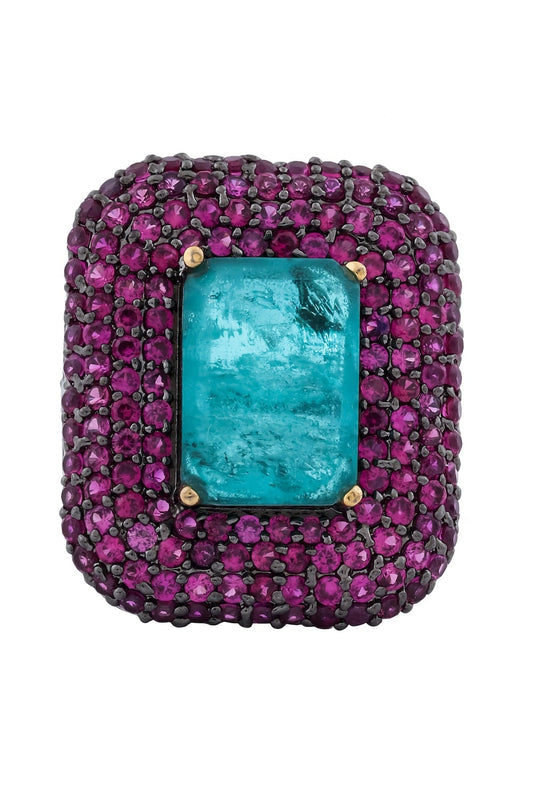 pave setting ruby emerald doublet zircon finger ring
