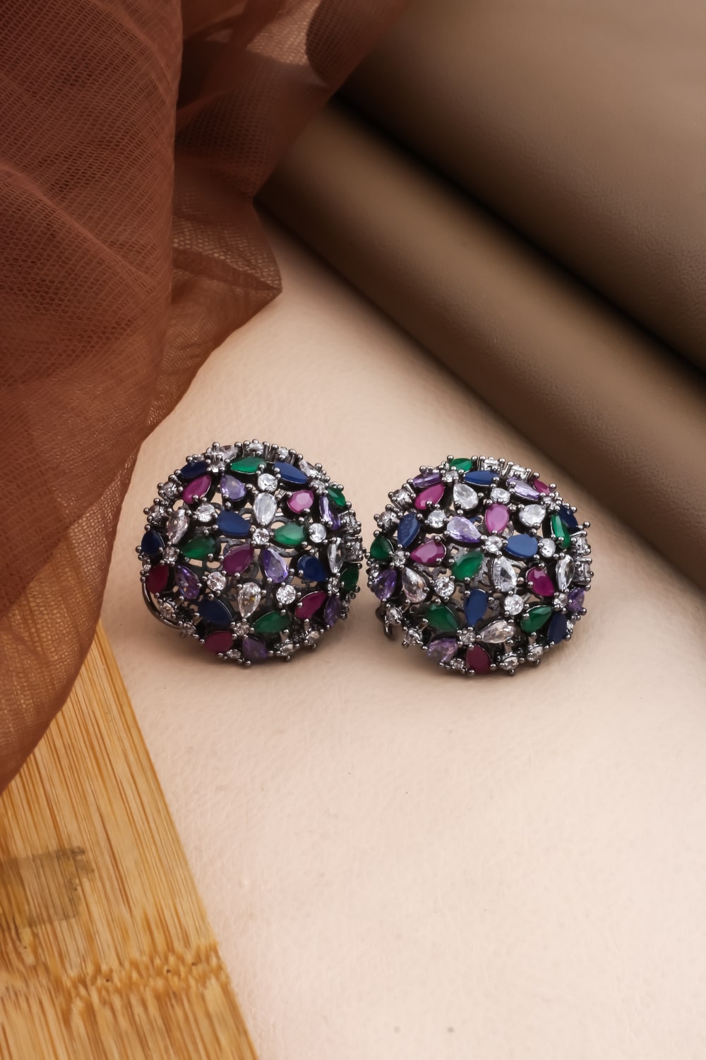 black polish big cz studs