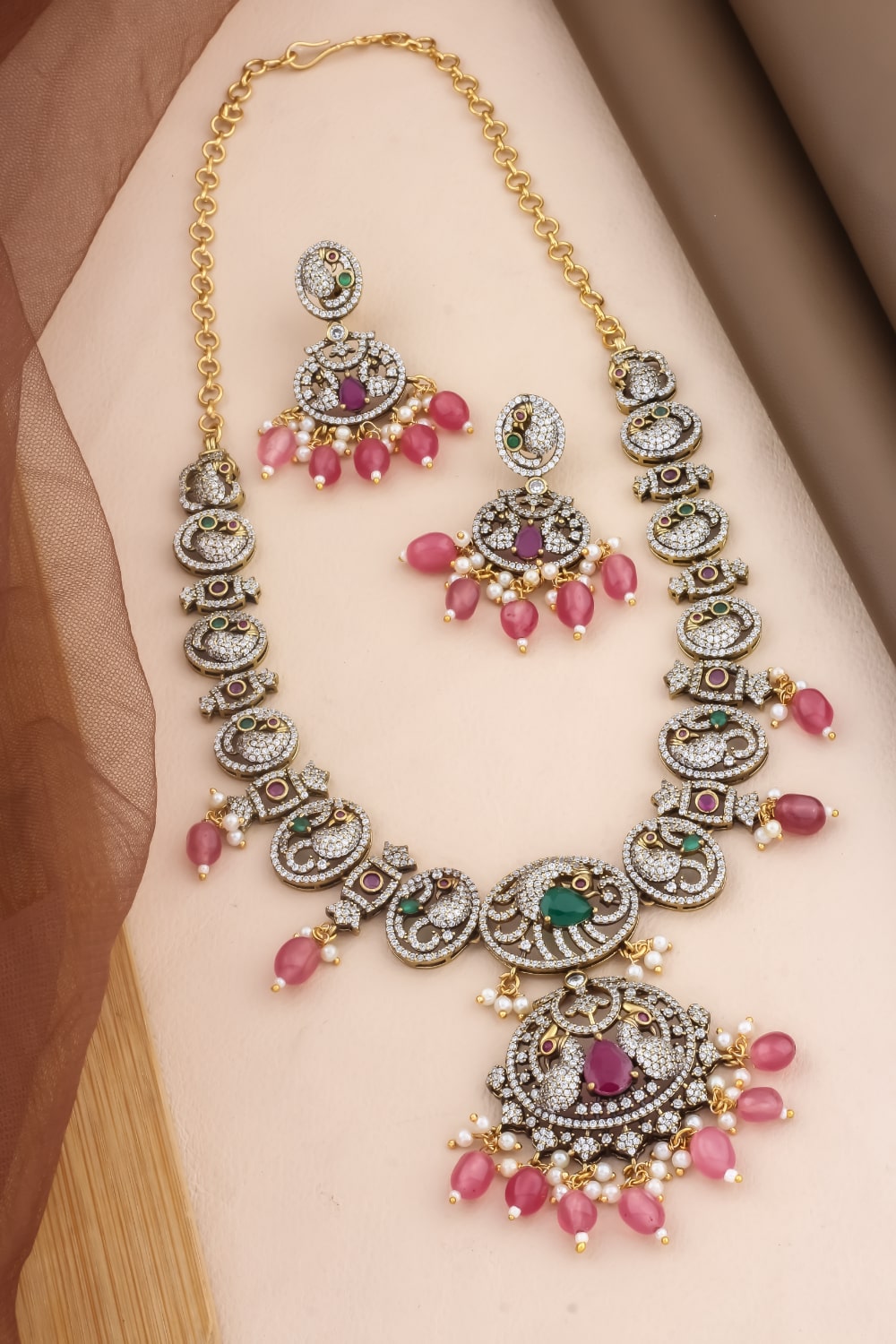 peacock cz victorian jewelry necklace earrings set