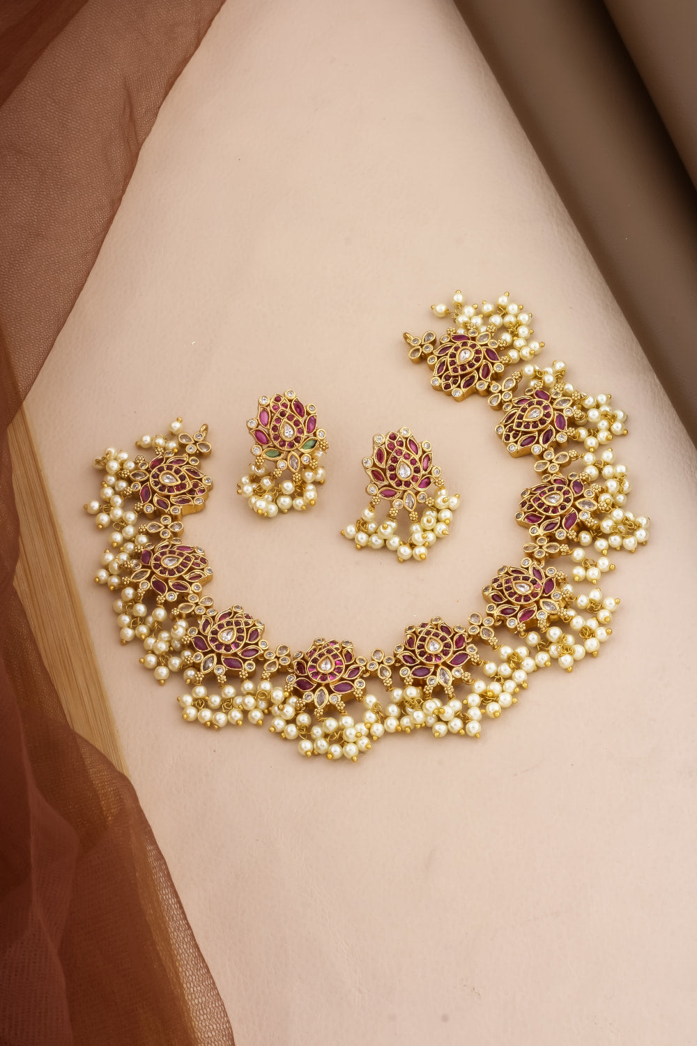kundan lotus necklace