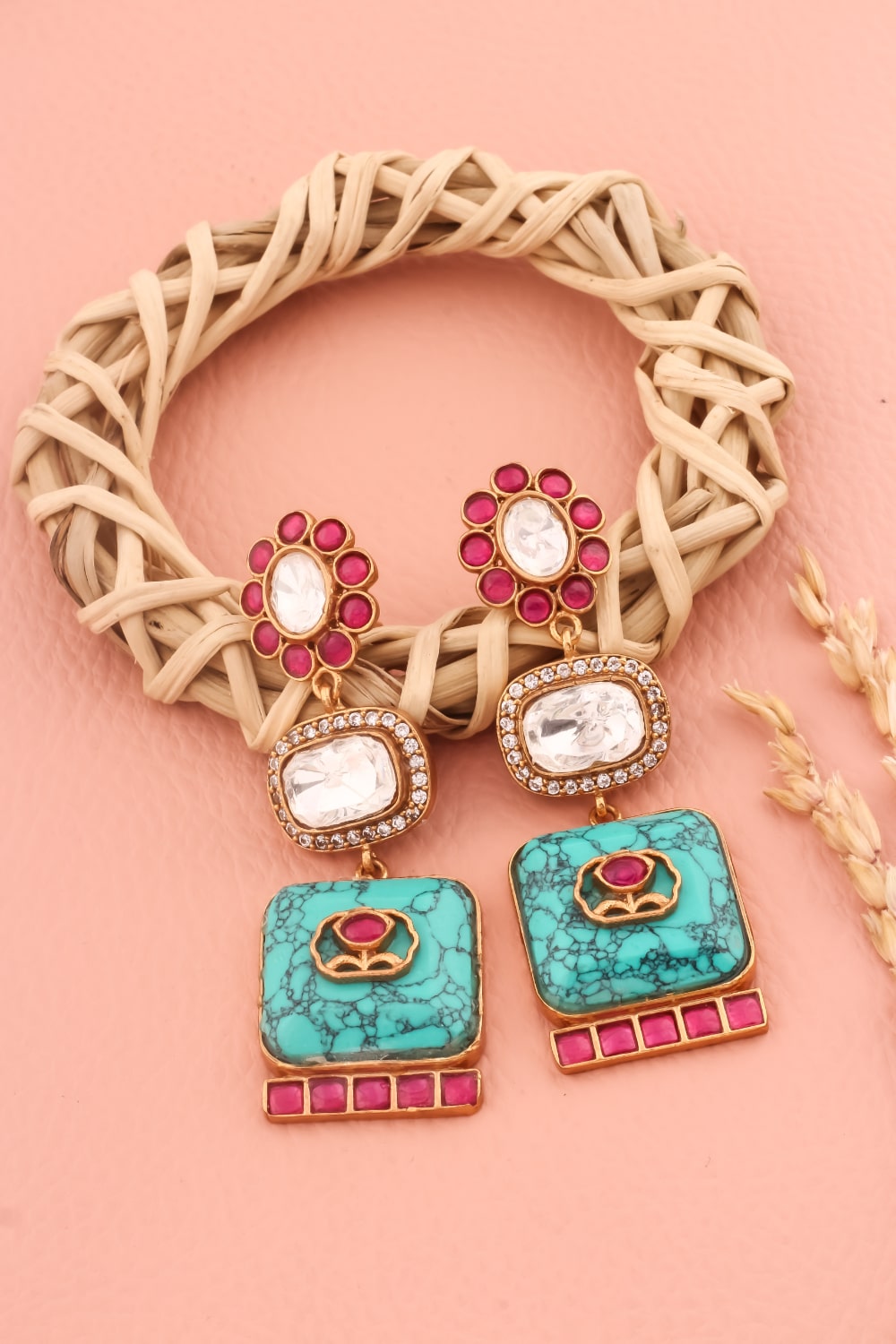 semi preciuous kundan cz earrings