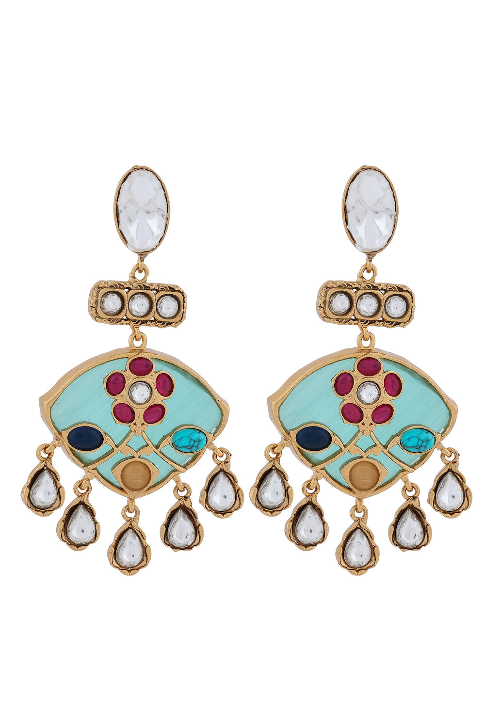 multi stone kundan long earrings