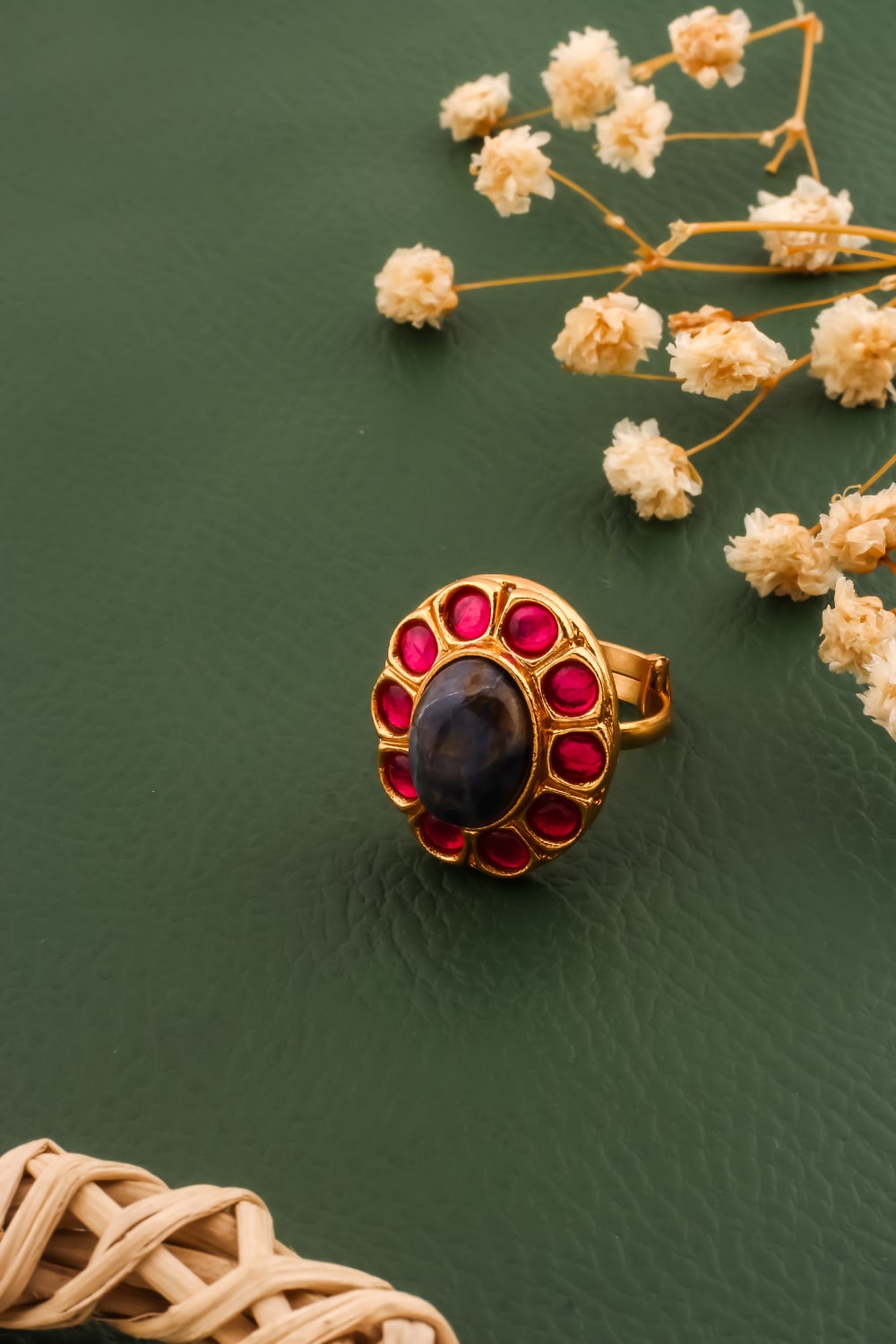 Lapis lazuli brass kundan finger ring