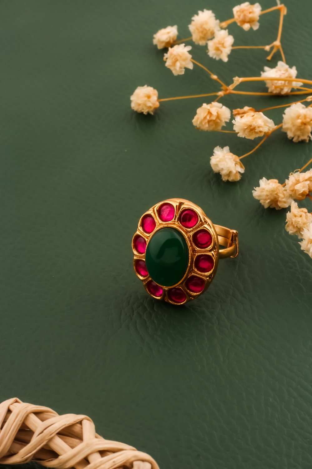 green onyx ruby finger ring