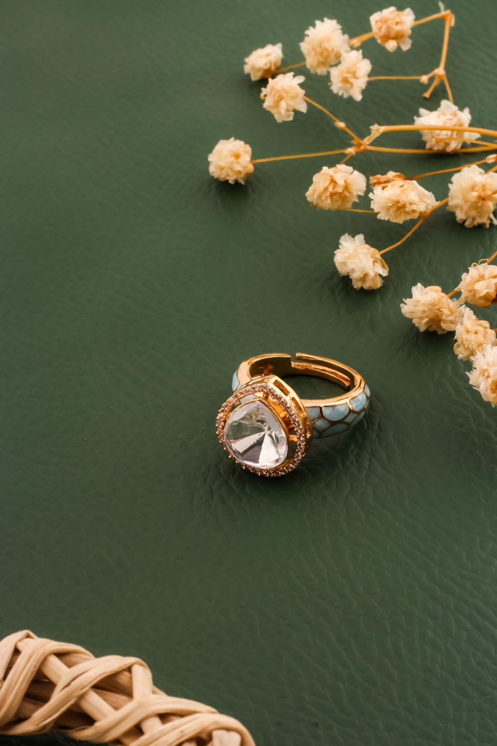sky-blue polki finger ring