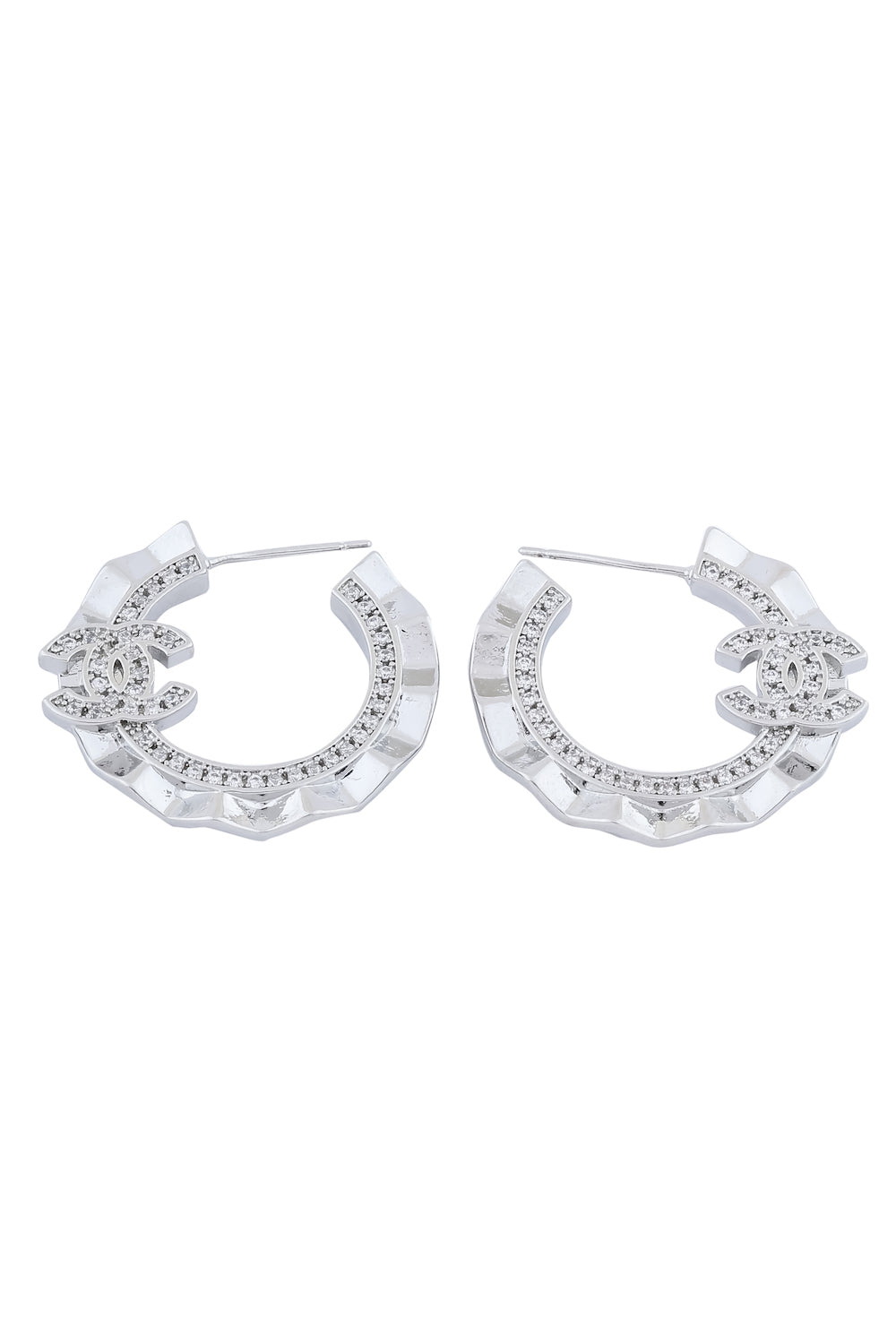 diamond silver hoop earrings