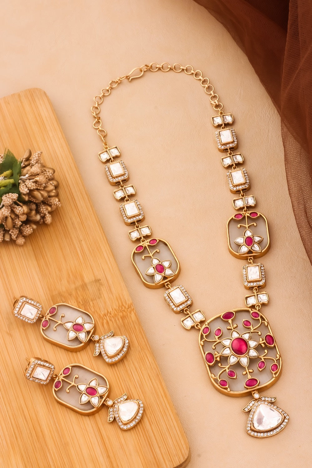 ruby kundan long necklace