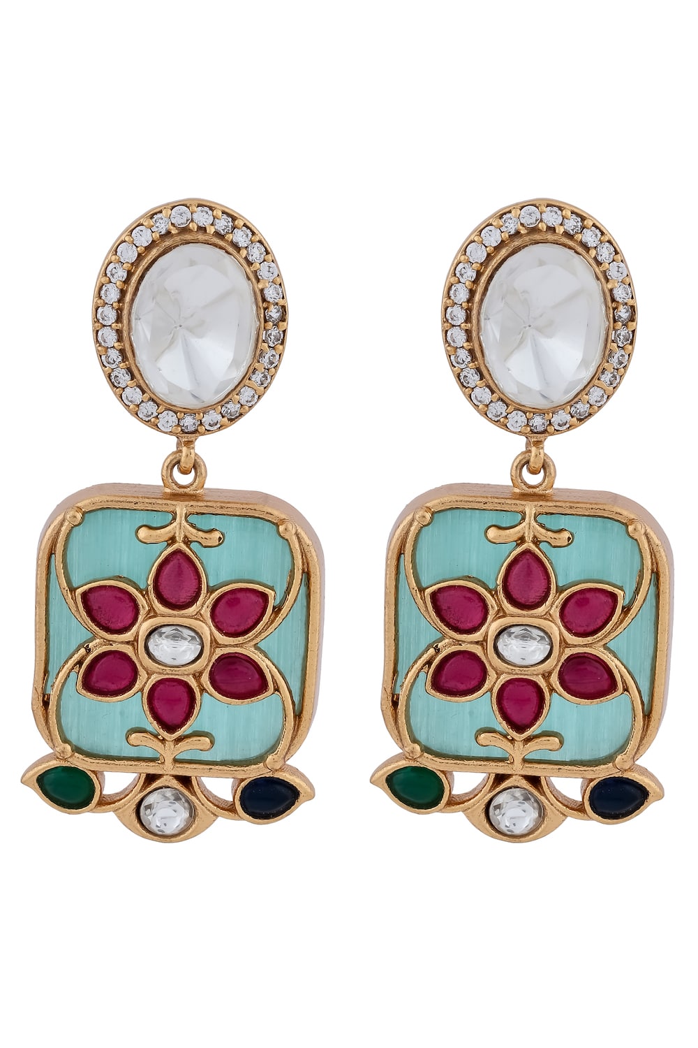 mint green kundan cz set
