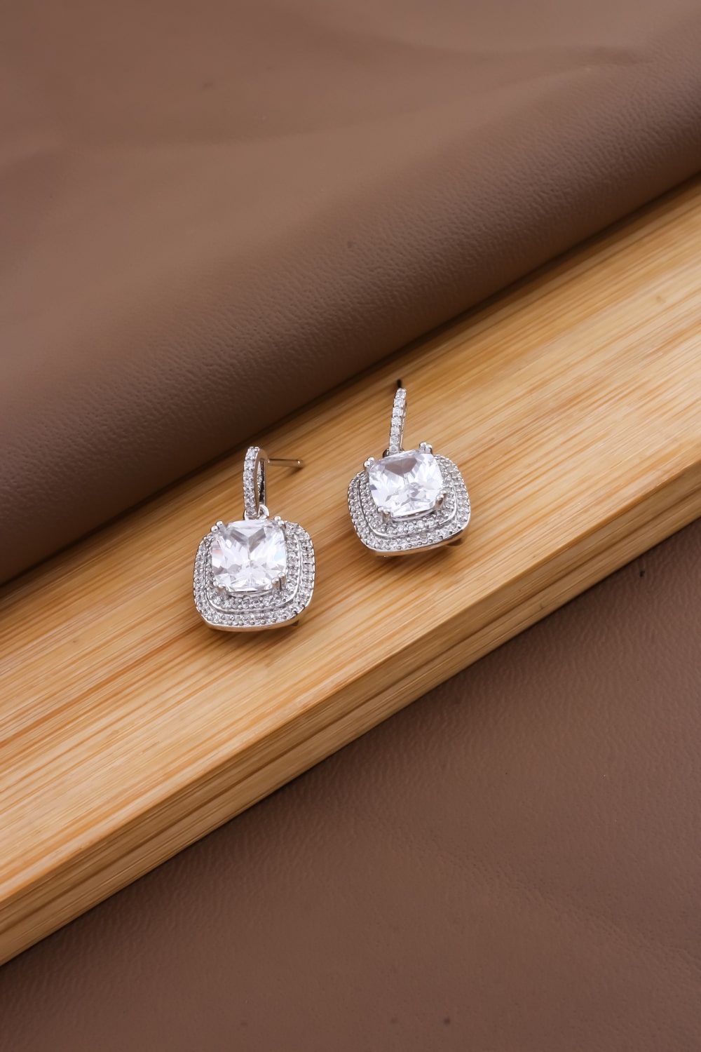 ad zircon diamond square drop earrings