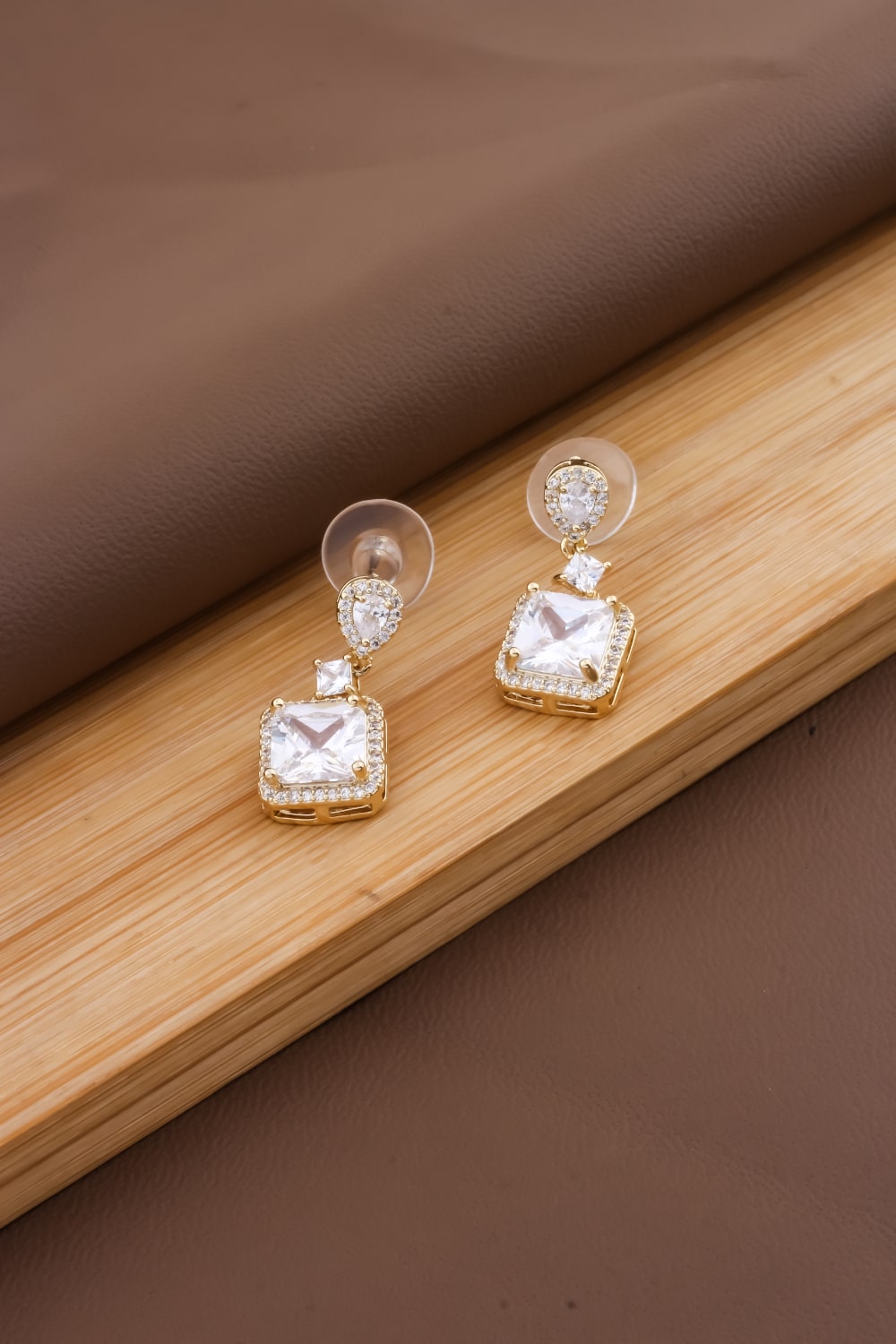 gold cz drop earrings