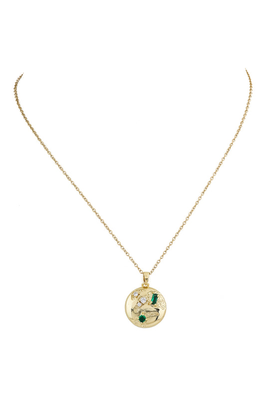 organic shape cz stone studded stainless steel round pendant chain in gold finish minimal