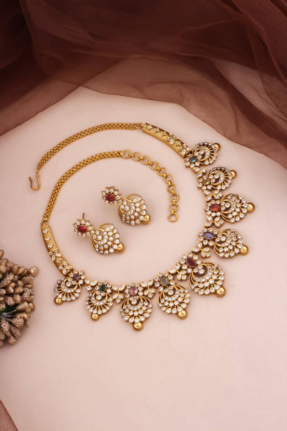 cz kundan navratna South Indian jewellery choker set