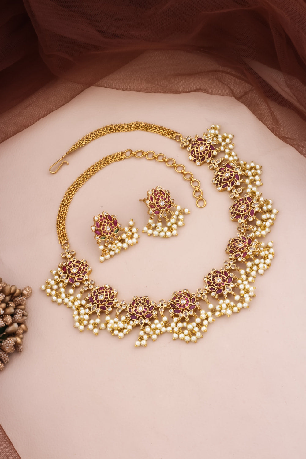 Lotus necklace earring