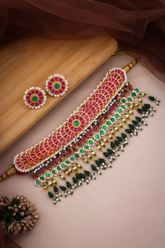 Kundan Choker Necklace Earrings Set kchnes220228
