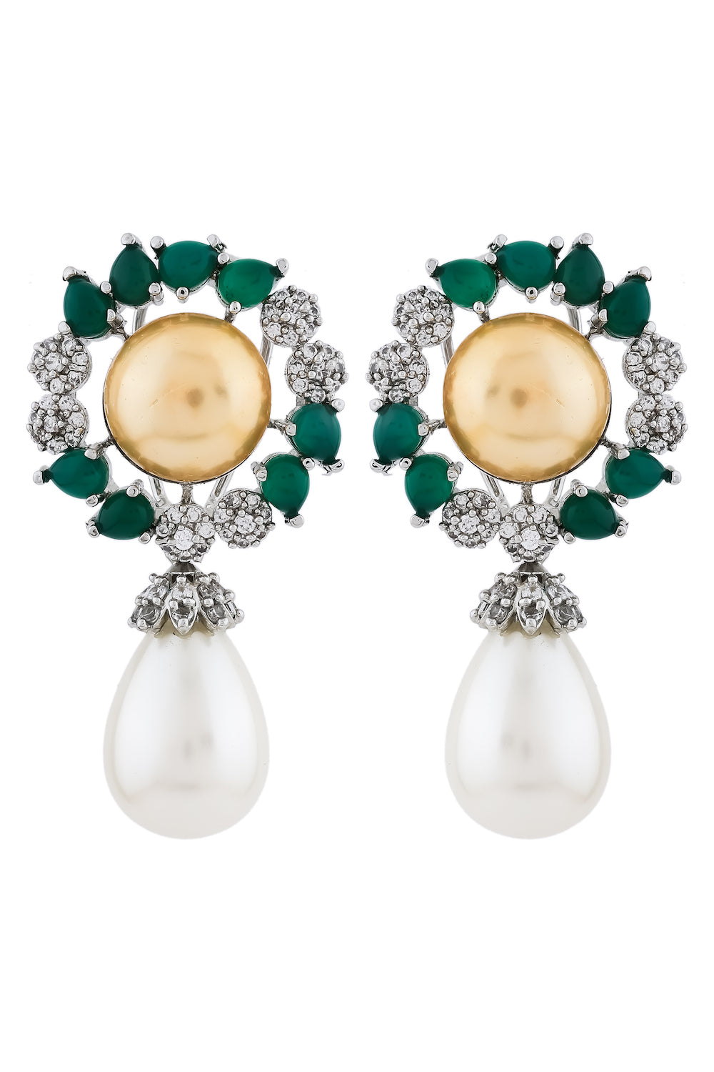 emerald pearl cz drop earrings