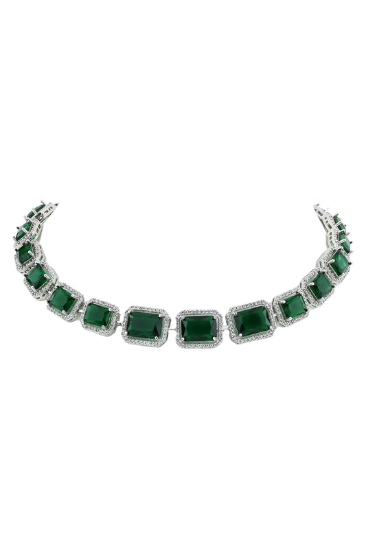 Silver Emerald Necklace Earrings Set ssnes250179