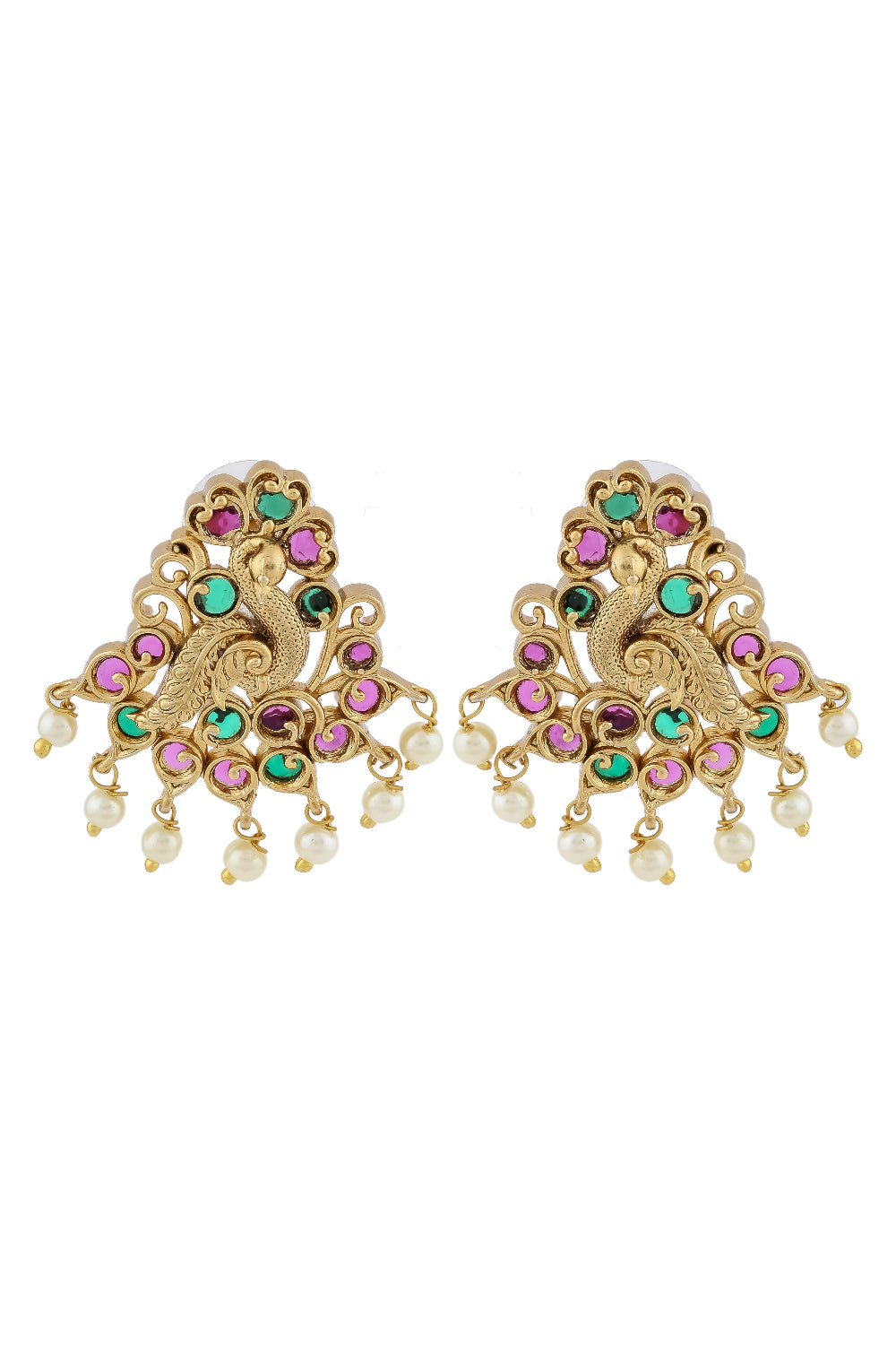 peacock gold kempu stone pendant earrings set
