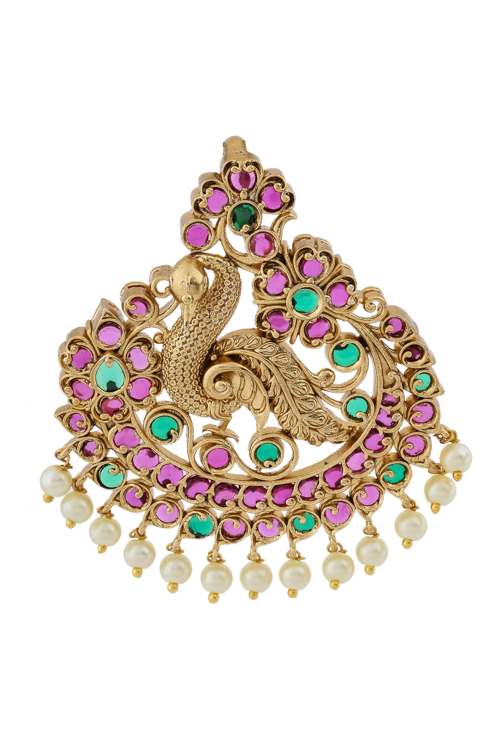 peacock gold kempu stone pendant earrings set
