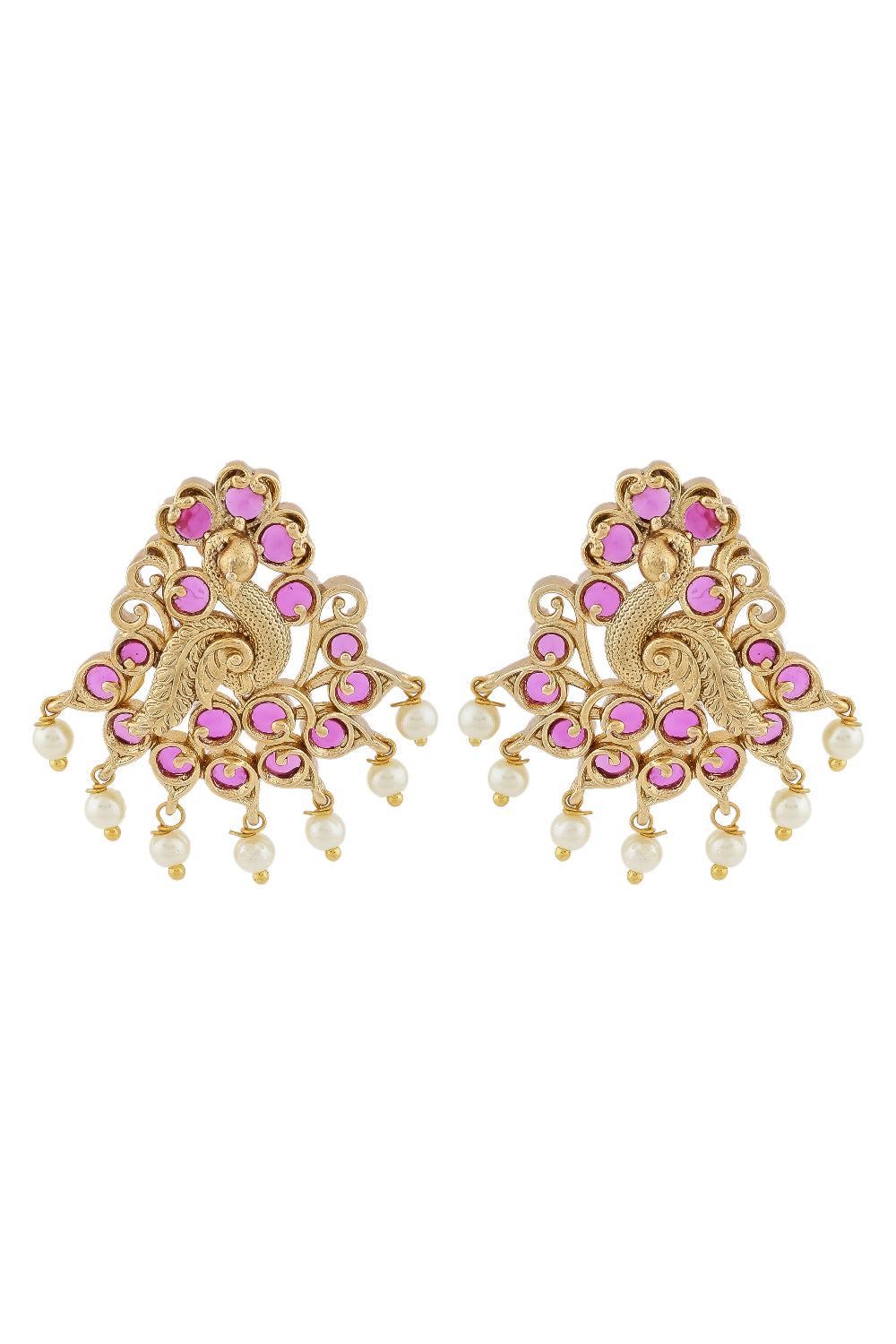 peacock gold kempu stone pendant earrings set