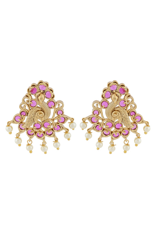 peacock gold kempu stone pendant earrings set