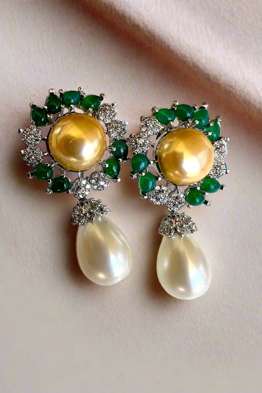 diamond emerald pearl studs