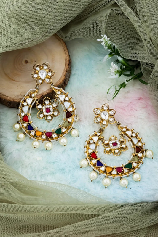 kundan multi-colour chandbali earrings