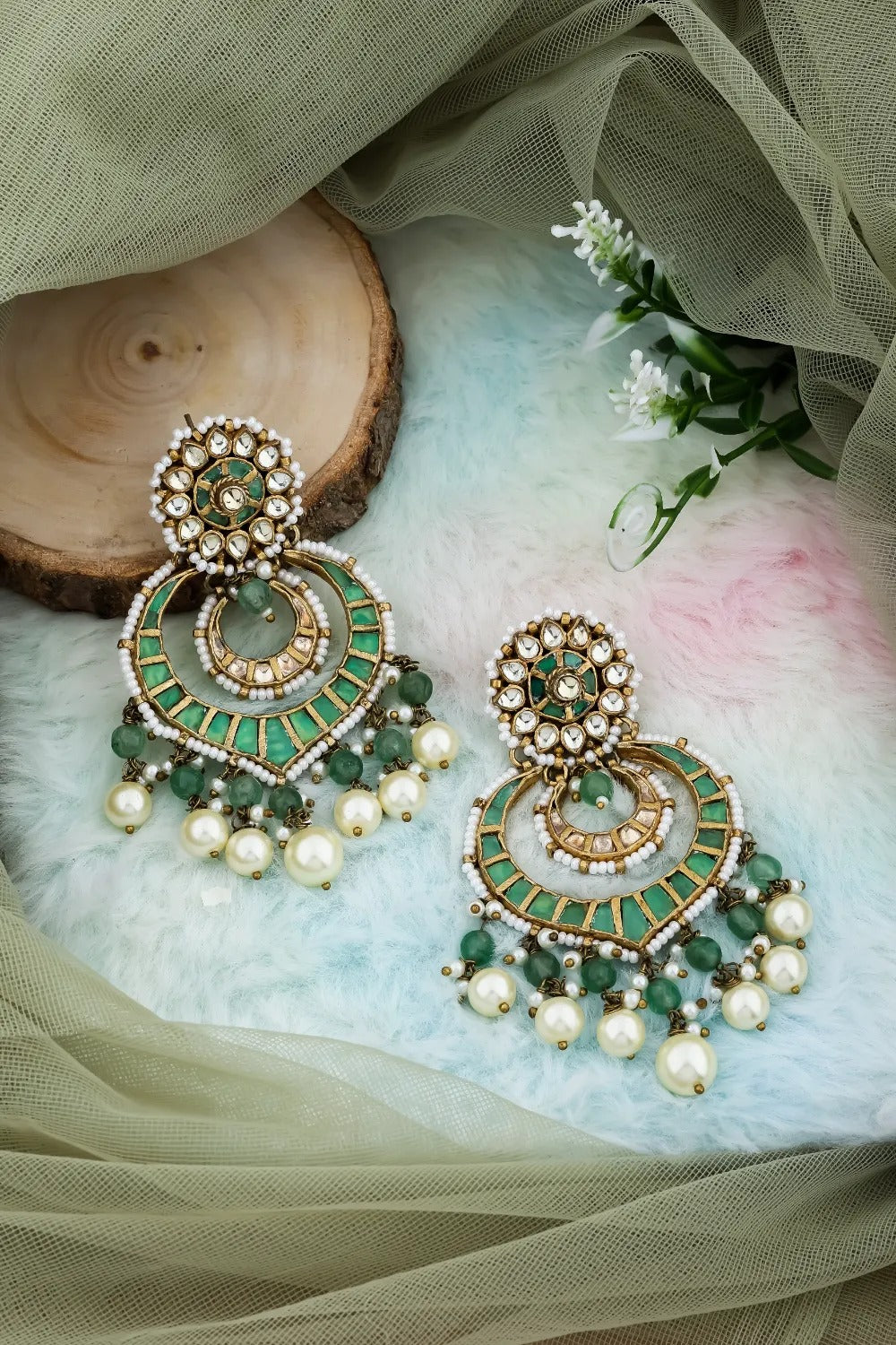 pastel green kundan chandbali